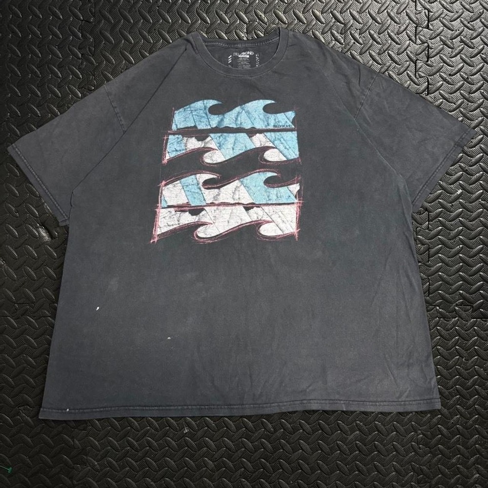 Vintage Y2K Billabong Faded Black Stacked Wave Logo Tee
